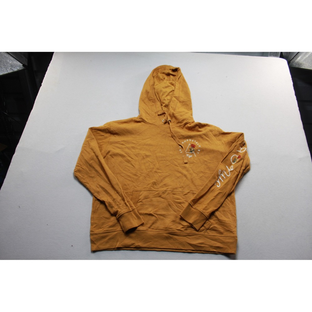 Aeropostale Hoodie Women Large Mustard Yellow Rose Graphic Sleeve Print Pullover
